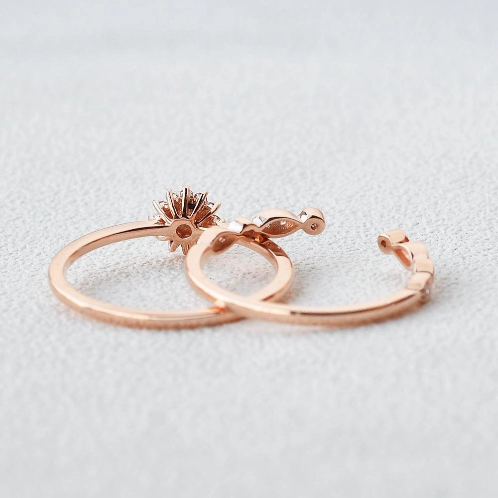 Mini Akoya Rose Gold Ring Set 2pcs Shiny Embellishments Soft Materials