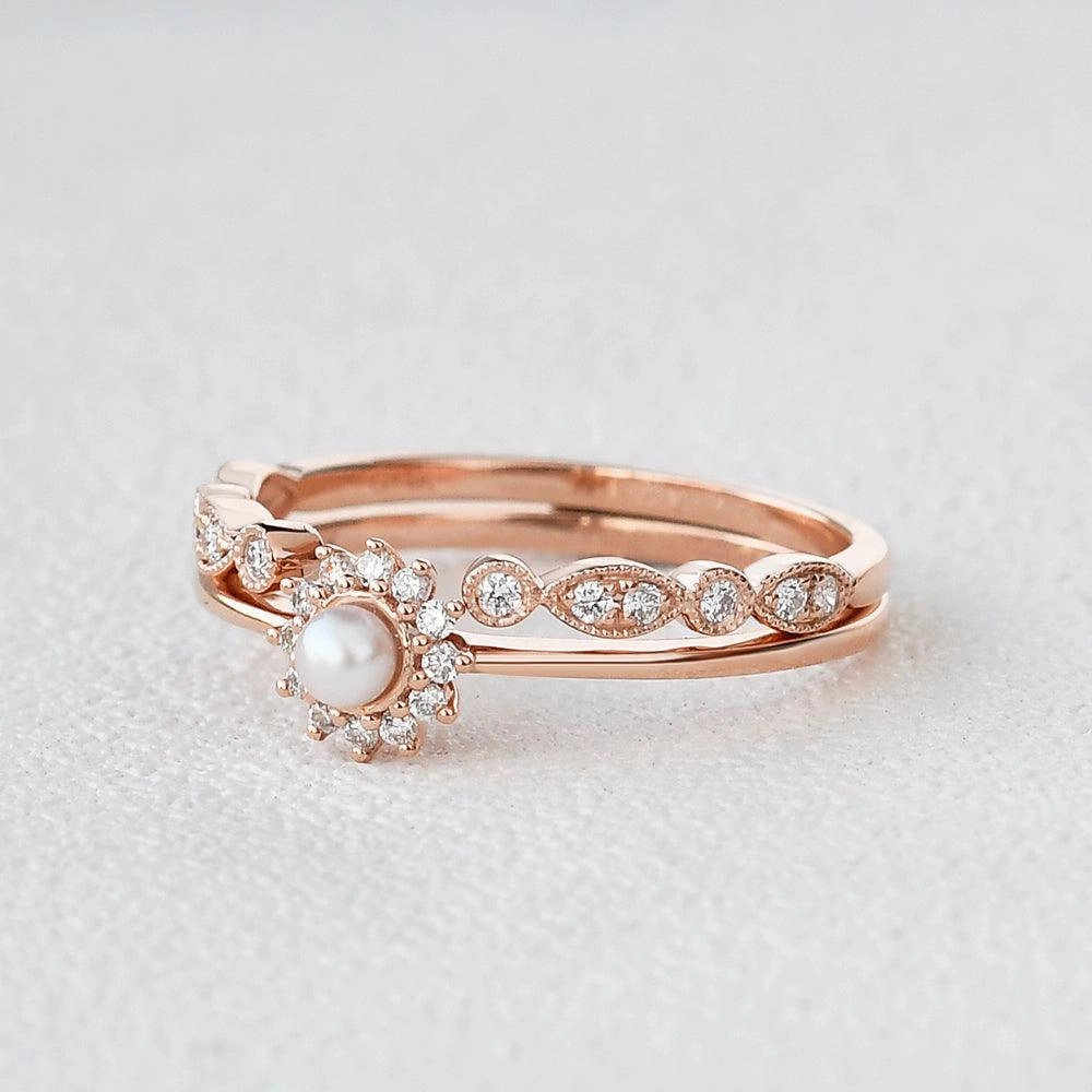 Mini Akoya Rose Gold Ring Set 2pcs Clean Aesthetic Gleaming Form