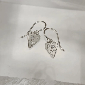 Contemporary Finish Mini Shadow Heart  Wire Earrings - Silver   Diamond