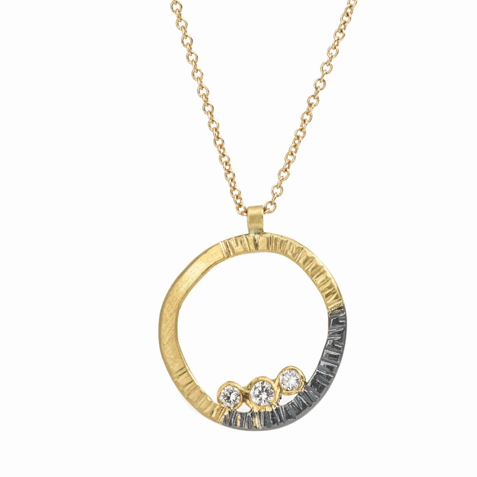 Mini Turning Aspen Necklace (redesigned) - 18k Gold, Oxidized Silver   Reclaimed Diamonds Trendy Accent