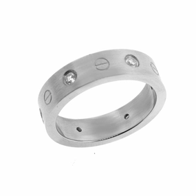 Festival Present standalone piece SilverPeace Stainless Steel 6mm Band Ring with CZ All Around Polished Comfort Fit 5