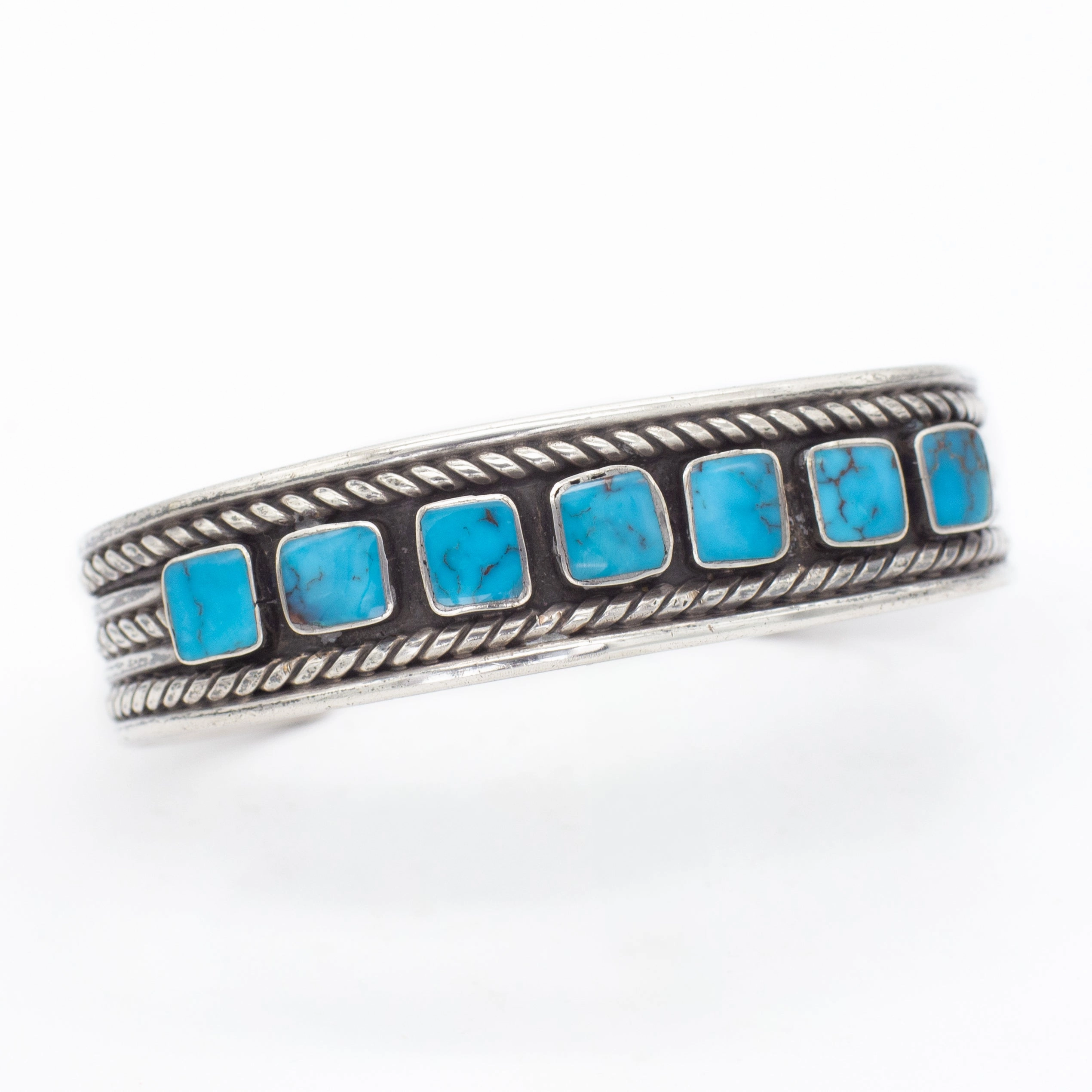 Navajo Handmade Sterling Silver Turquoise Cuff Bracelet (Hallmark Unknown) Monochrome Look