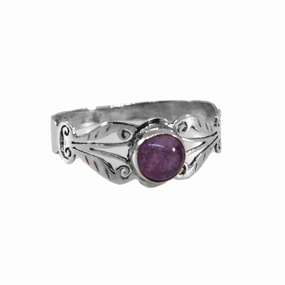 Daily Simplicity Round Amethyst Butterfly Design Ring Handmade Sterling Silver