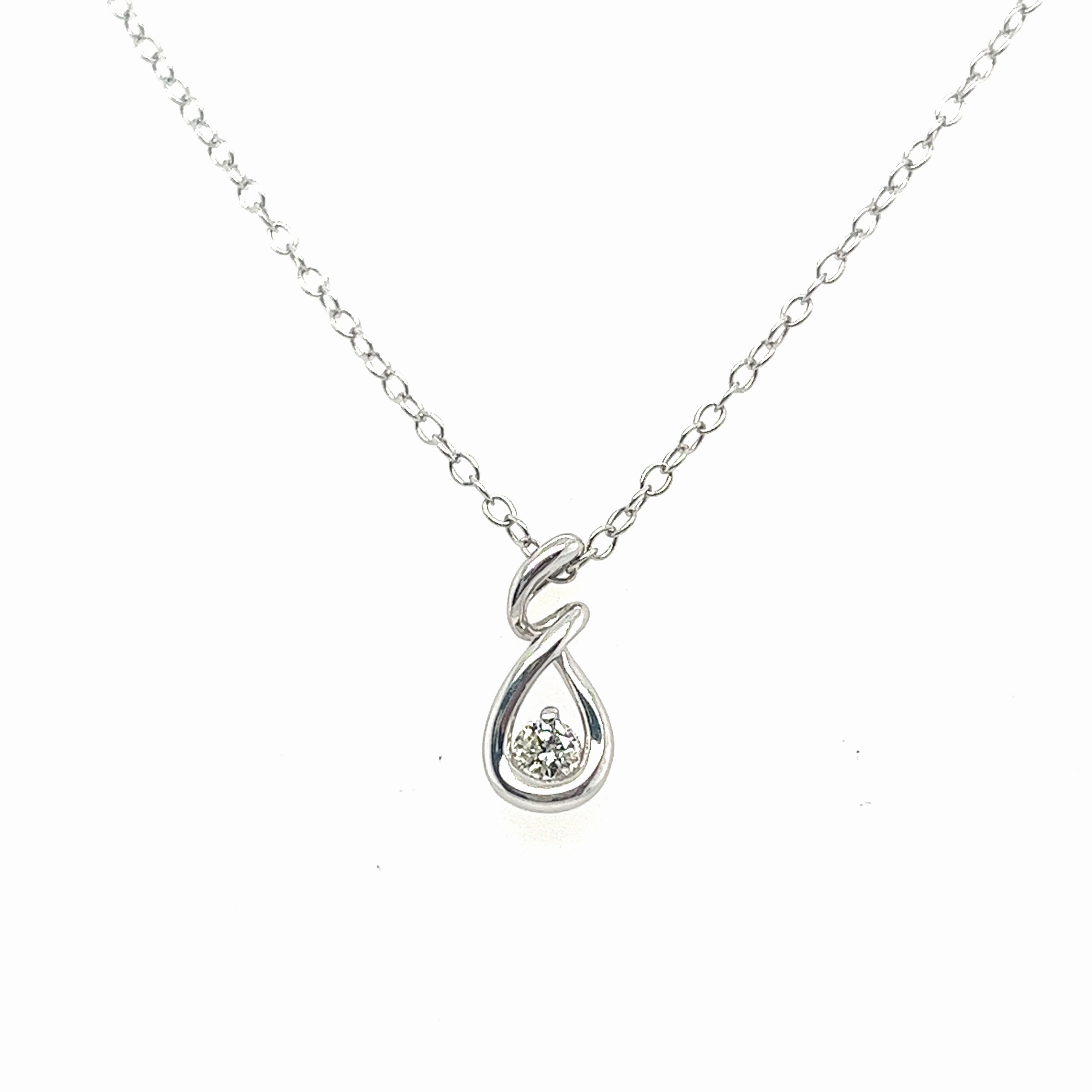 Own Item 925 White Sterling Silver Round Shape Diamond Solitaire Pendant with a 925 White Sterling Silver Cable Link Necklace (.09ctw)
