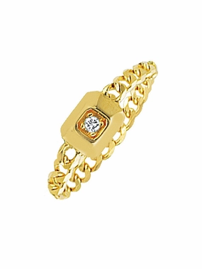 Crisp Sparkle Vibrant Jewelry 14k Yellow Gold Curb Chain Ring with Genuine Diamond, size 8