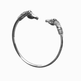 Elegant Pair Sterling Silver Flex Cuff With Horse Heads