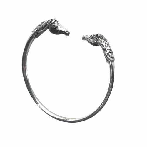 Elegant Pair Sterling Silver Flex Cuff With Horse Heads
