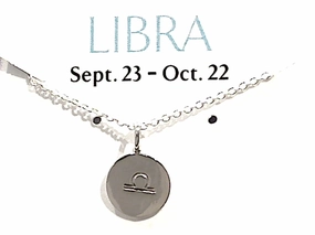 16" - 18" Sterling Silver Libra Zodiac Necklace Evening Mood