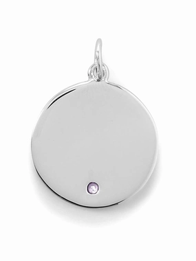 Round Tag Pendant Charm June Cubic Zirconia Sterling Silver Engravable Weekend Accent Stylish Element