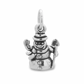 Vogue Feature Shining Edge Snowman Charm Sterling Silver Antiqued Finish