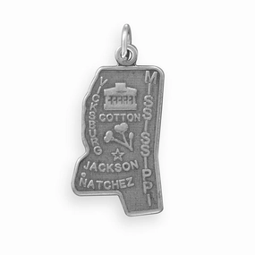 Mississippi State Charm Antiqued Sterling Silver Glam fit Cute Accent