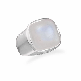 Rainbow Moonstone Ring Soft Side Square Polished Sterling Silver Stylish Insignia