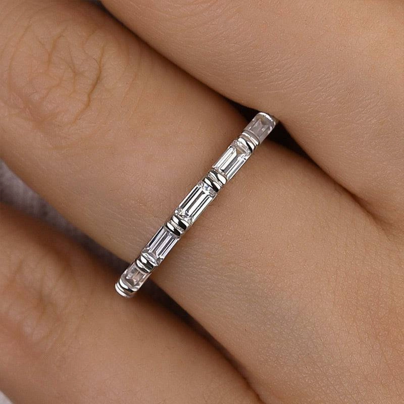 High Class Glam Set Louily Fashion Emerald Cut Diamond Women's Wedding Band In Sterling Silver