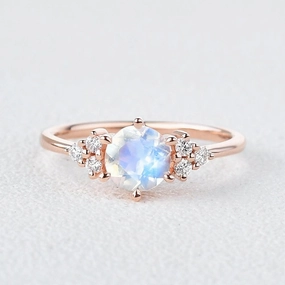 Round Blue Moonstone & Moissanite Rose Gold Ring Classic Craft Impressive Finish