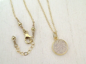 Exclusive Appeal Understated Chic 18" - 19" Druzy Quartz, Gold Filled Necklace