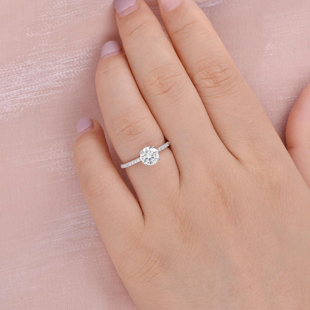 Handcrafted Form Brilliant Edge 1.0ct Round Moissanite Four-Prong Classic Solitaire Ring