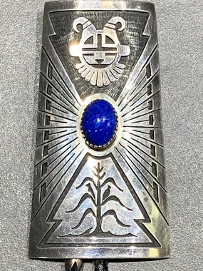 Artisan Craft Detail Pop Bobby Sekakuku Hopi Sterling Silver Lapis Overlay Bolo
