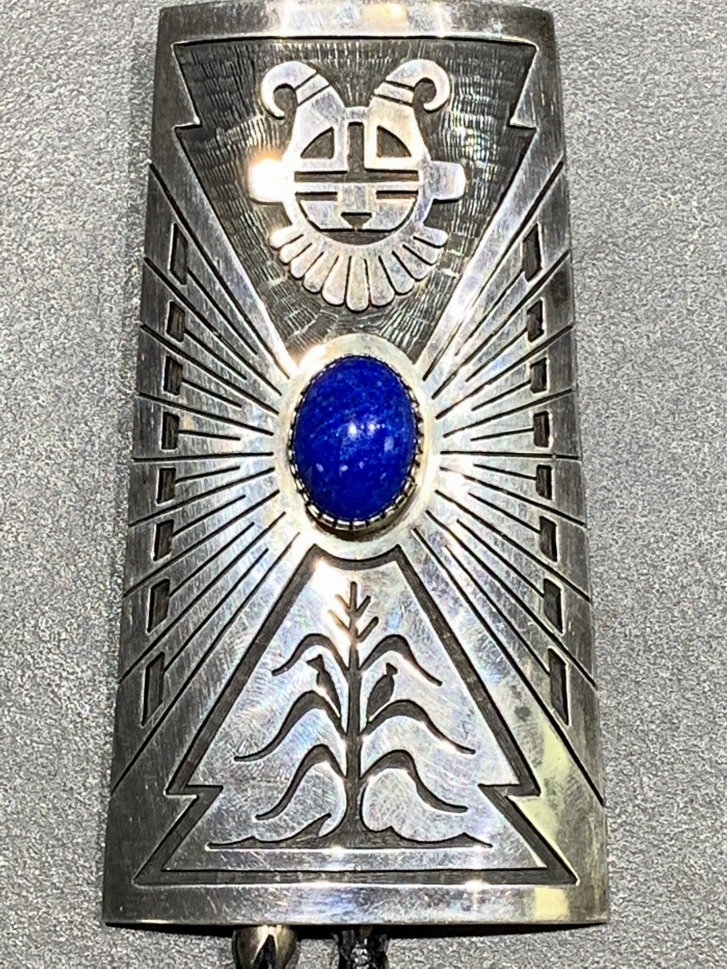 Artisan Craft Detail Pop Bobby Sekakuku Hopi Sterling Silver Lapis Overlay Bolo