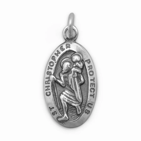 Handcrafted Work Saint Christopher Medal Small Oval Sterling Silver