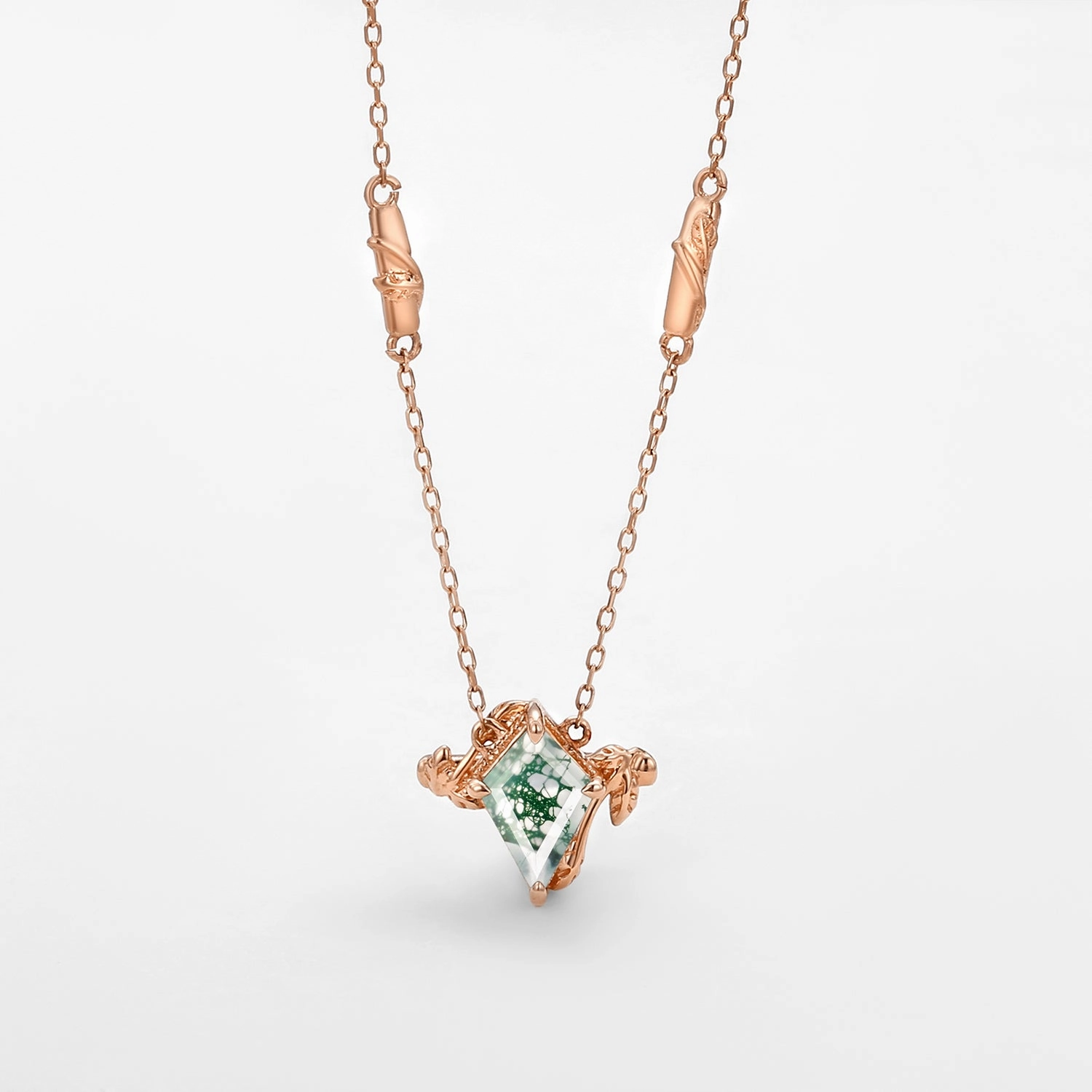 Unique Accessory Glowing Feature Natural Inspired Moss Agate Kite Leafy Necklace - Lark