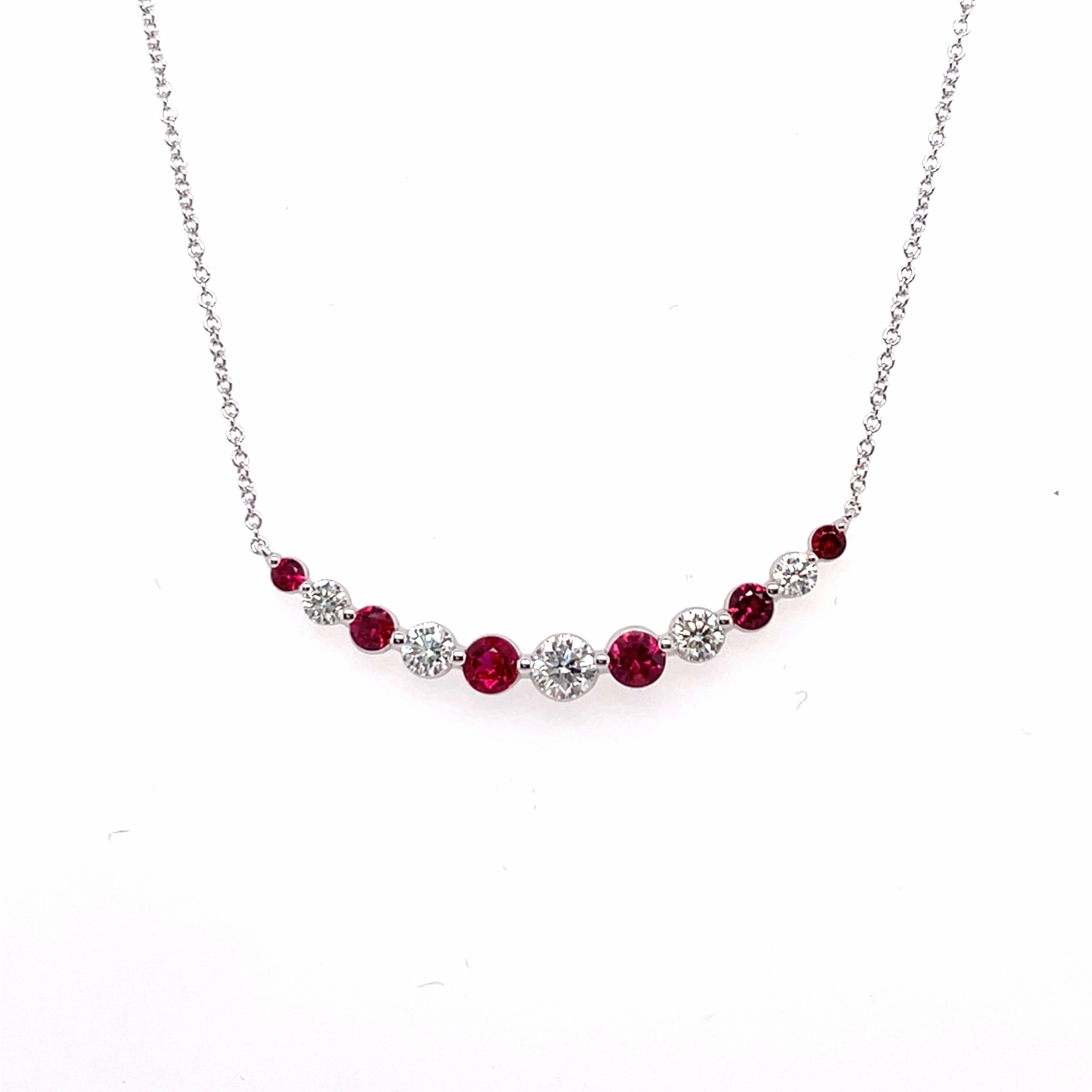 Bremer Jewelry 18K White Gold and 18K White Gold Round Rubies and Diamonds Necklace (1.13ctw) Trendy Design