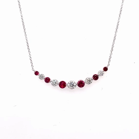 Bremer Jewelry 18K White Gold and 18K White Gold Round Rubies and Diamonds Necklace (1.13ctw) Trendy Design