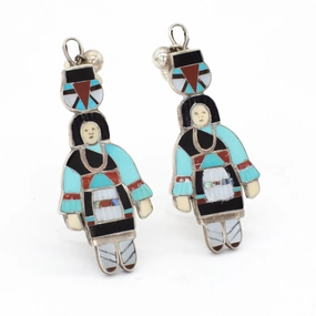 Madeline Beyuka Zuni Handmade Olla Maiden Sterling Silver Inlay Earrings Outdoor Style Trendy Glow