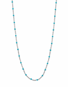 Glam Vibes Timeless Charm Satellite Chain Necklace with Blue Enamel Beads Rhodium on Silver