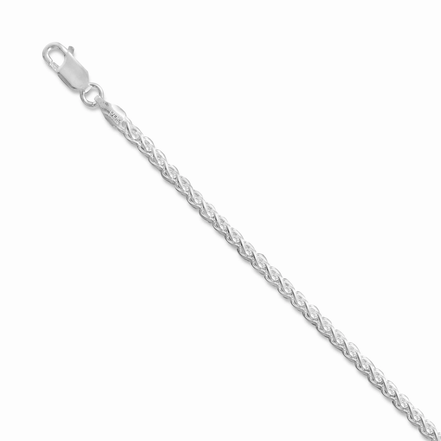 Spiga French Wheat Chain Necklace 2.5mm Wide Sterling Silver Chic Gem Floral Mood