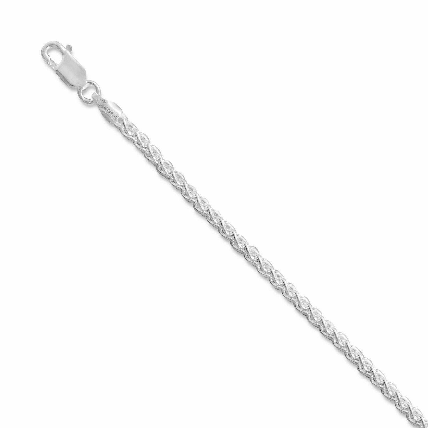 Spiga French Wheat Chain Necklace 2.5mm Wide Sterling Silver Boho Mood Radiant Surface