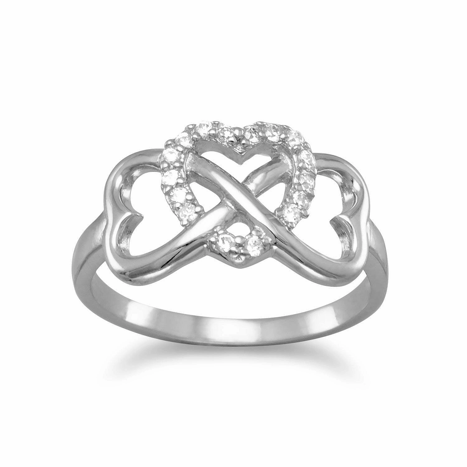 Heart Infinity Ring with Sparkling Cubic Zirconia Center Heart - Nontarnish Affordable Emblem Bold Sign