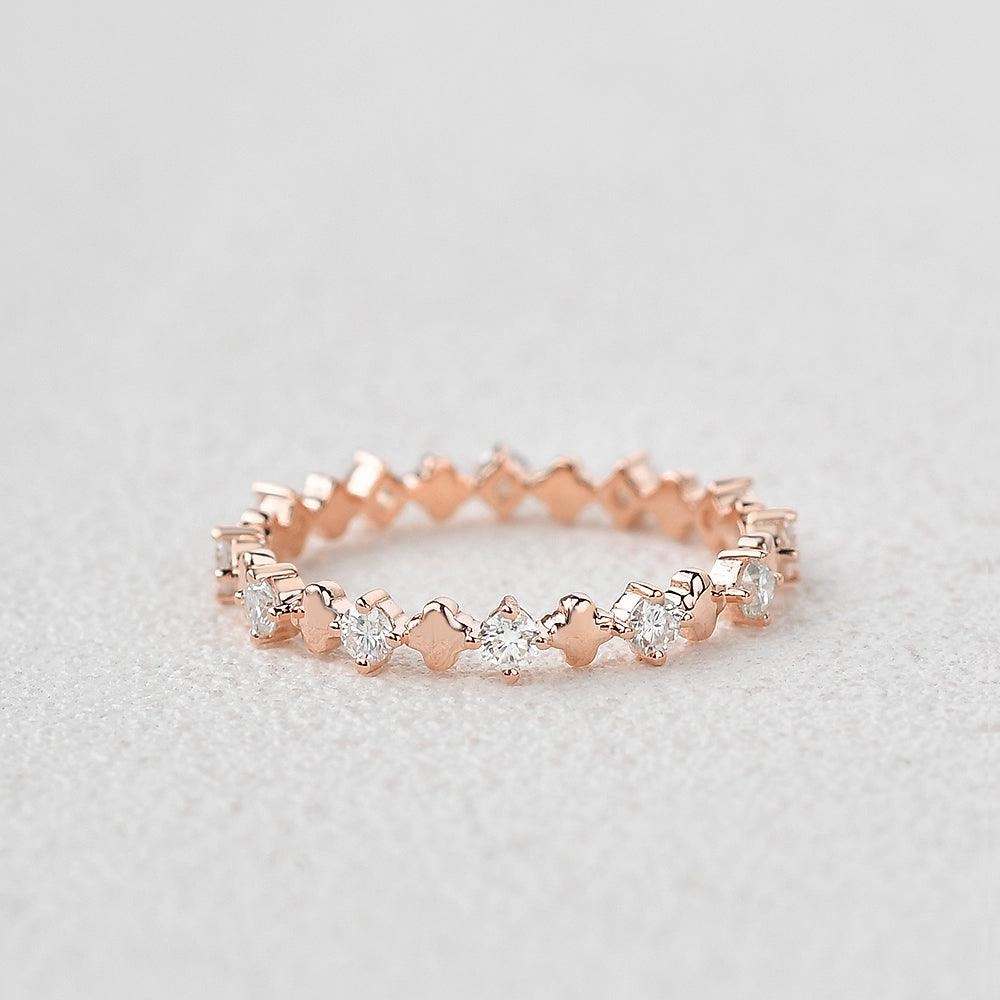 Moissanite Cluster Rose Gold Band Romantic Feel