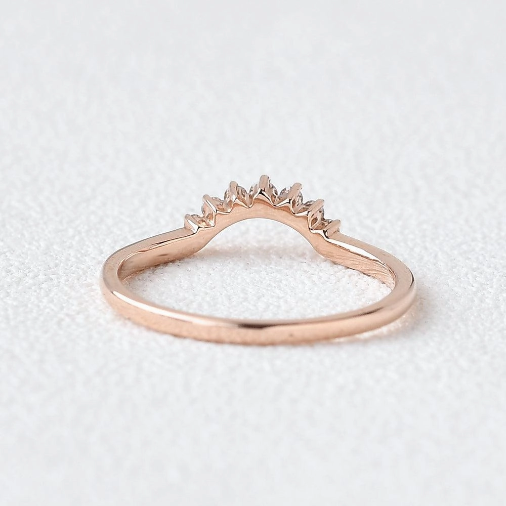 Moissanite Curved Rose Gold Wedding Ring Glamour Finish
