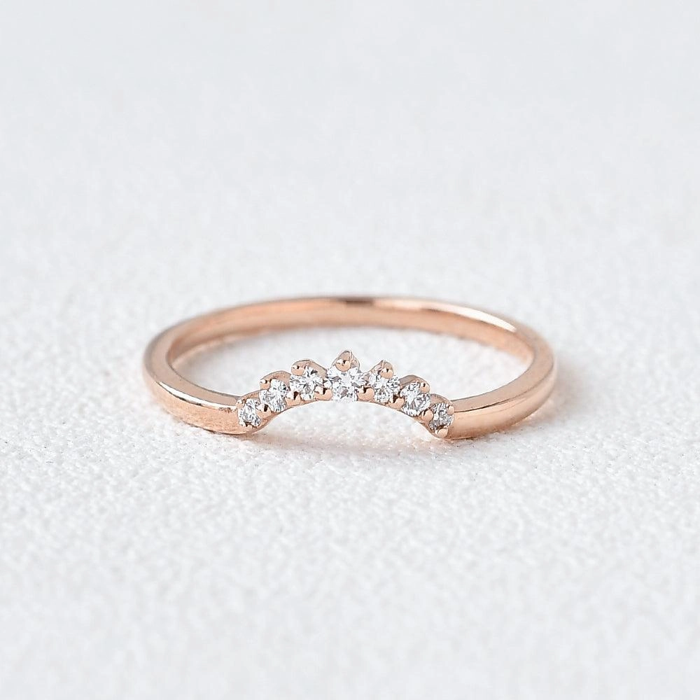 Moissanite Curved Rose Gold Wedding Ring Chic Gem Radiant Craft