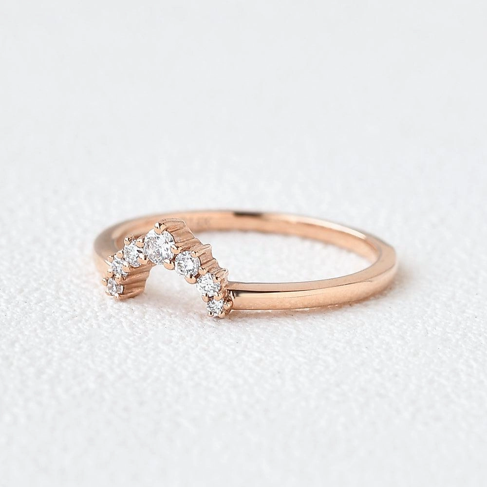 Moissanite Curved Rose Gold Wedding Ring Bold Detail Muted Mood