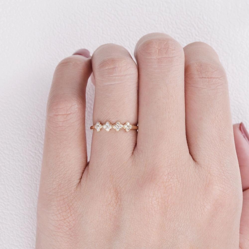 Moissanite Flower Shape Solid Gold Ring Neutral Spark