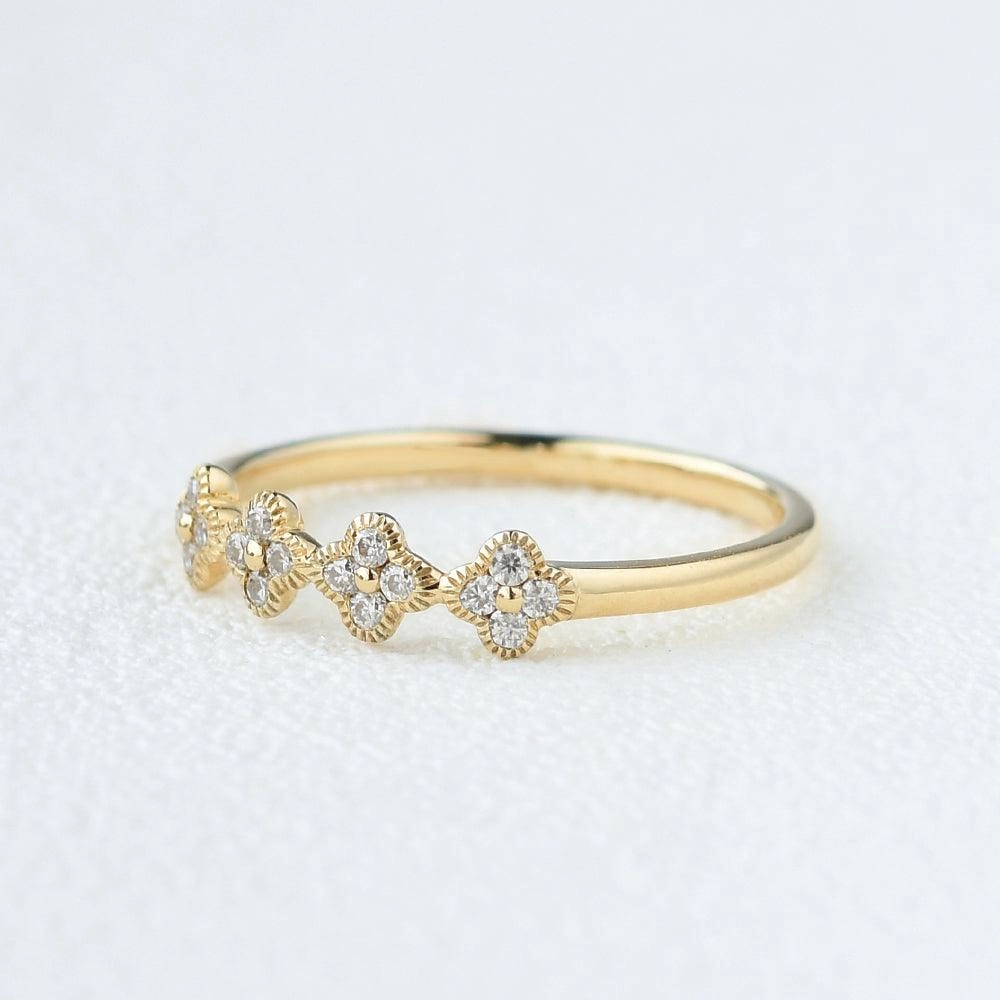 Radiant Shine Finish Moissanite Flower Shape Solid Gold Ring