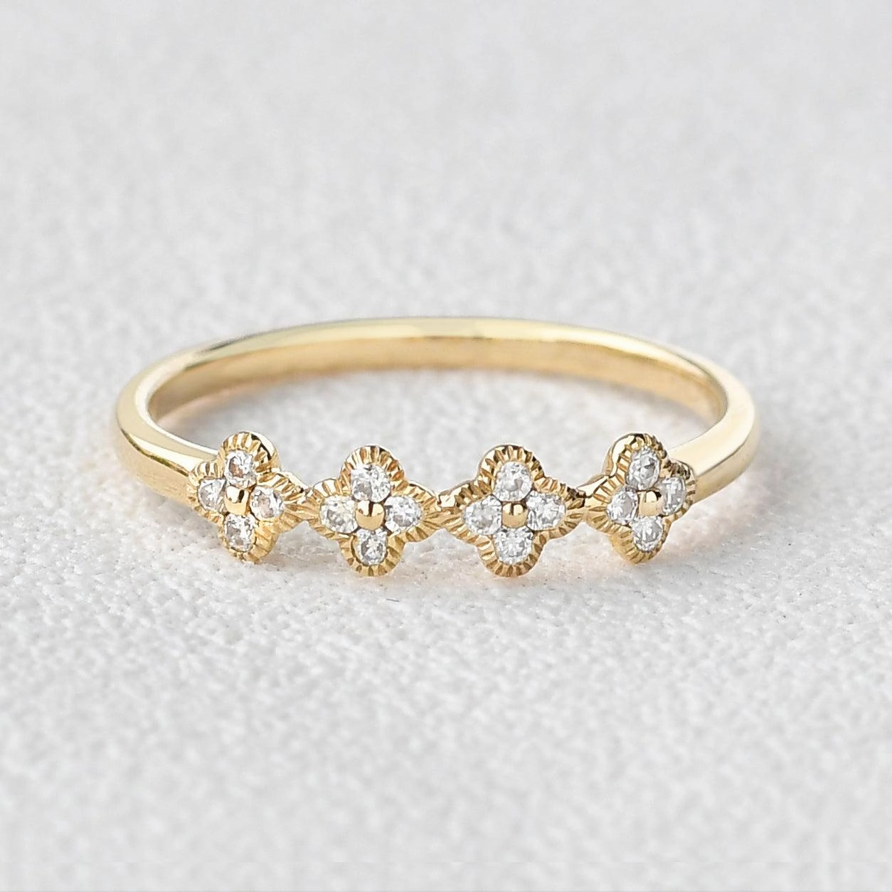 Crisp Style Moissanite Flower Shape Solid Gold Ring