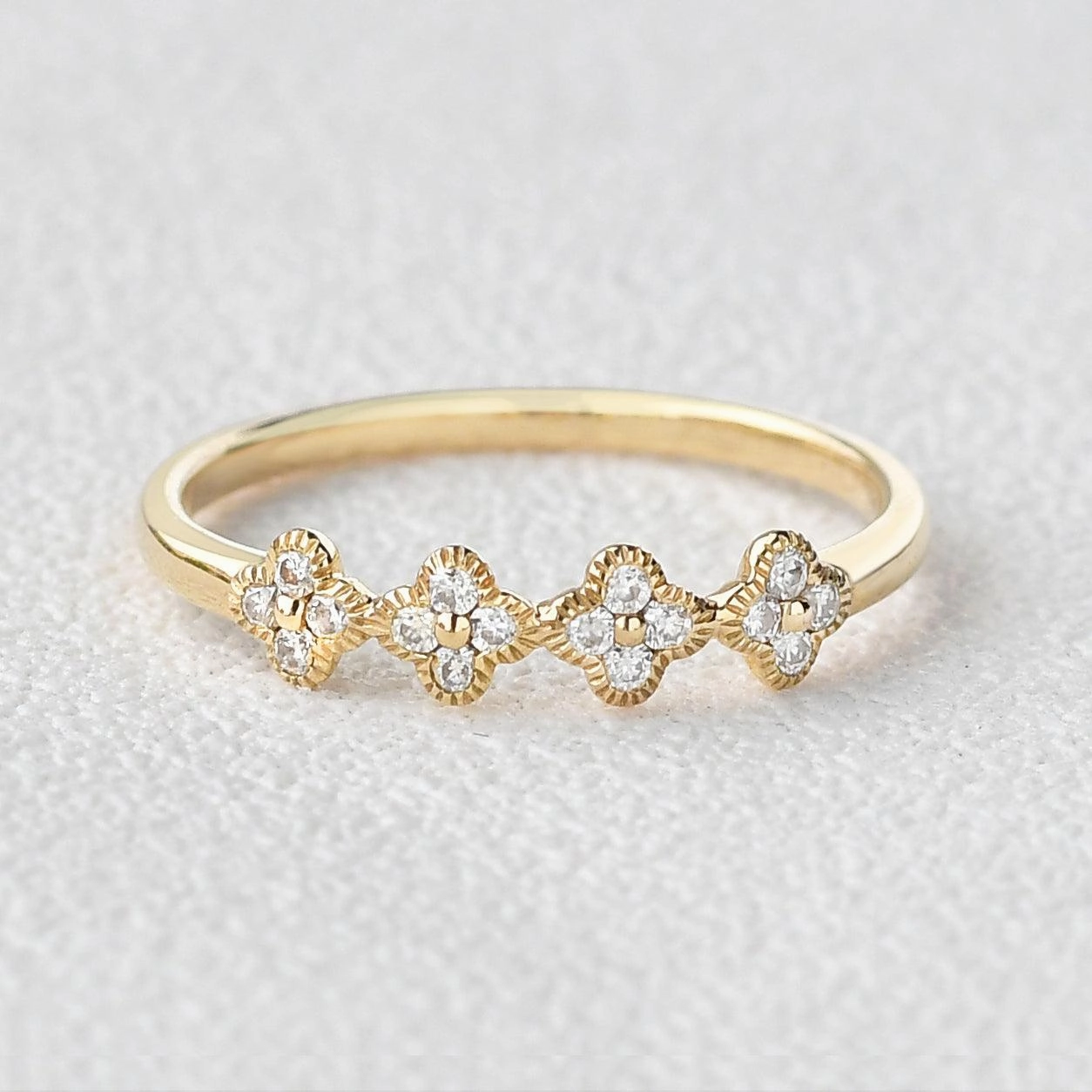 Moissanite Flower Shape Solid Gold Ring Polished Treasures Boho Style
