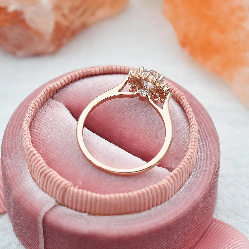 Moissanite Halo Yellow Gold Inspired Ring Soft Highlight