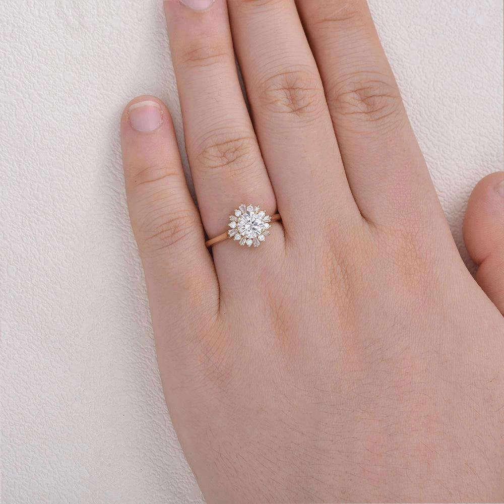 Glam Vibes Polished Glam Moissanite Halo Yellow Gold Inspired Ring