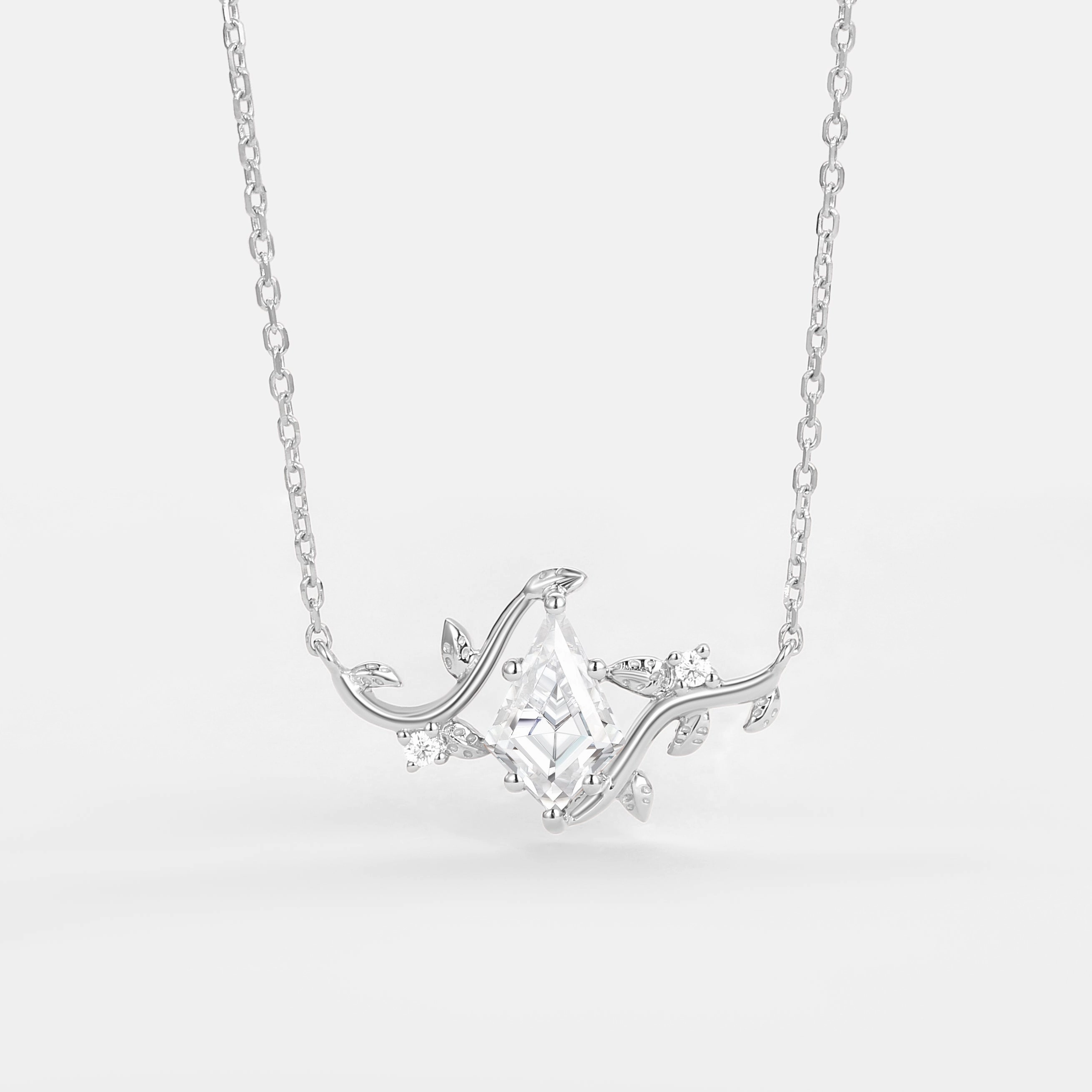 Moissanite Kite Leafy Necklace - Willow Gentle Spark