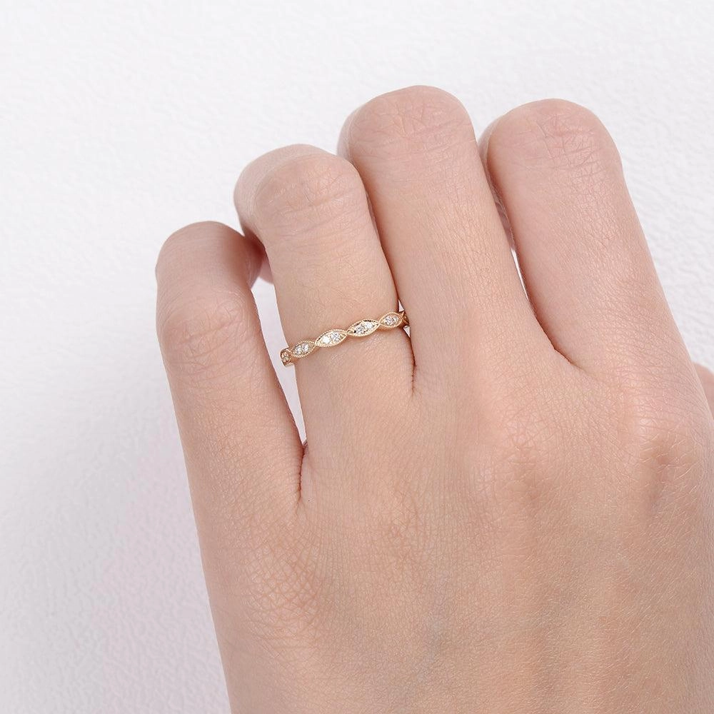 Moissanite Milgrain Dainty Stacking Ring Classic Appeal Glow Vibe