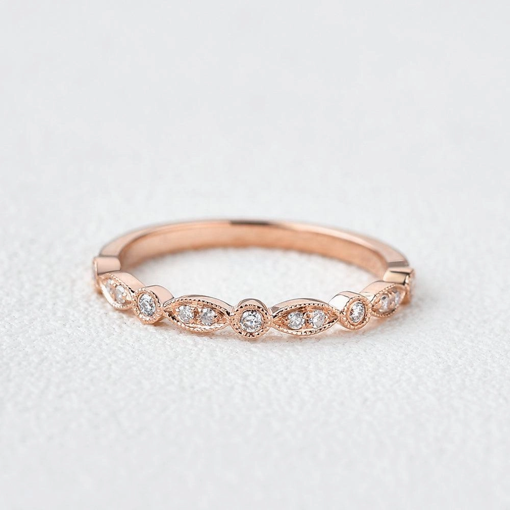 Subtle Vibe Chic Pick Moissanite Milgrain Dainty White/Rose Gold Ring
