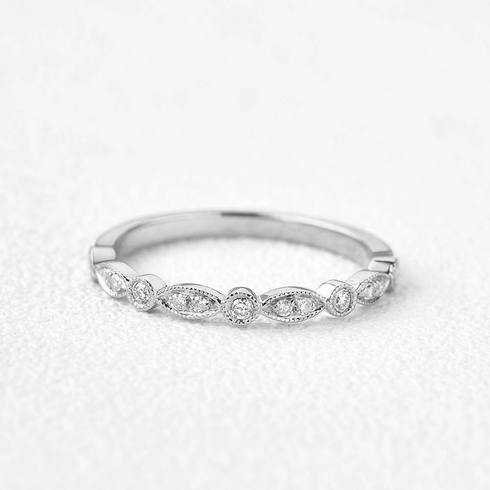 Distinctive Detailing Moissanite Milgrain Dainty White/Rose Gold Ring