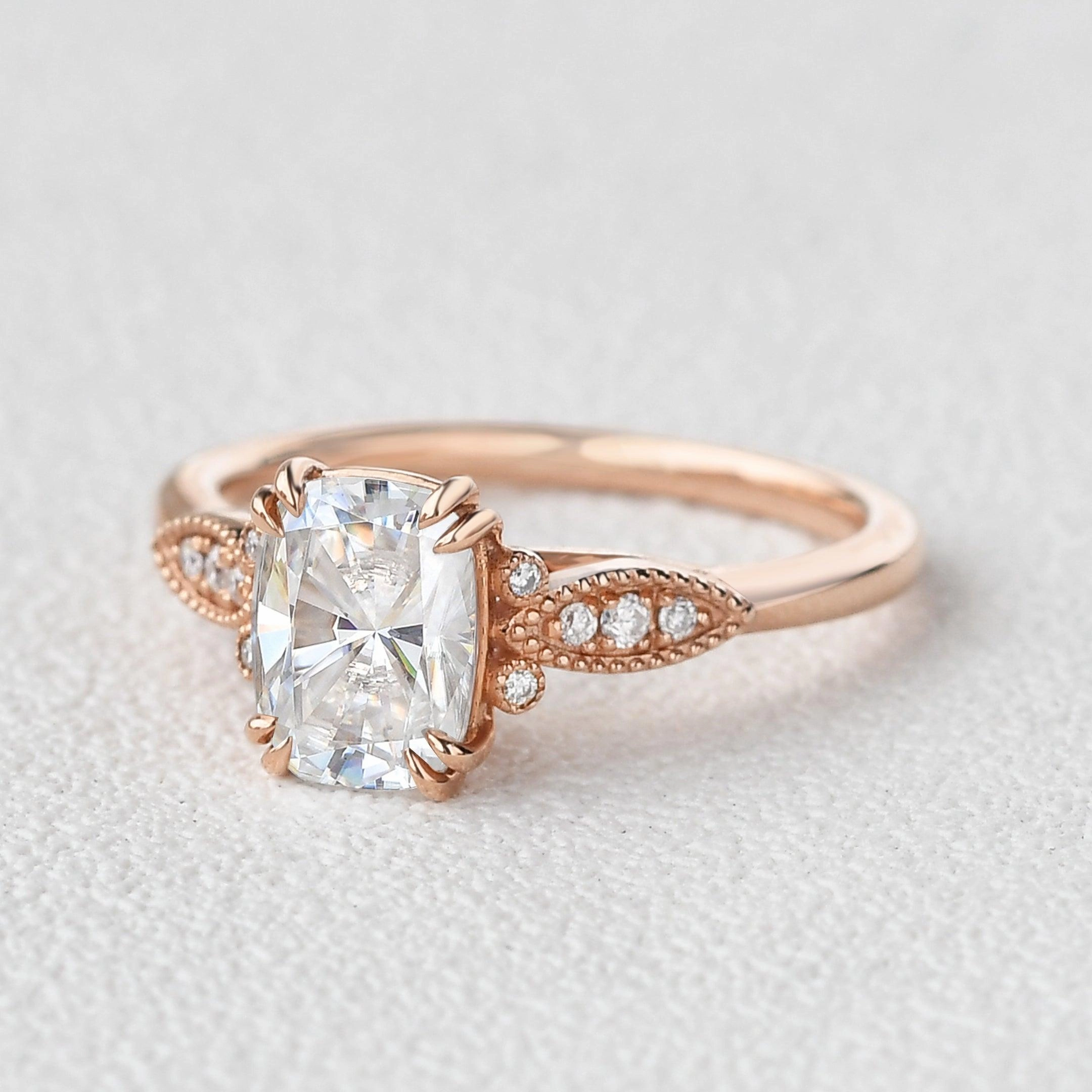 Timeless Features Charming Jewelry Pieces Moissanite Vintage Inspired Rose Gold Ring