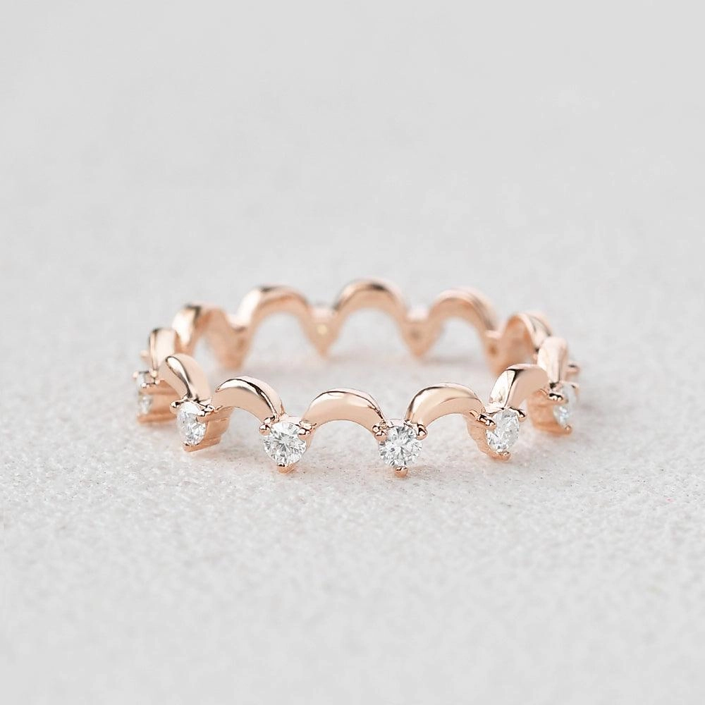 Moissanite Wave Inspied Cluster Rose Gold Band Enchanted Detail