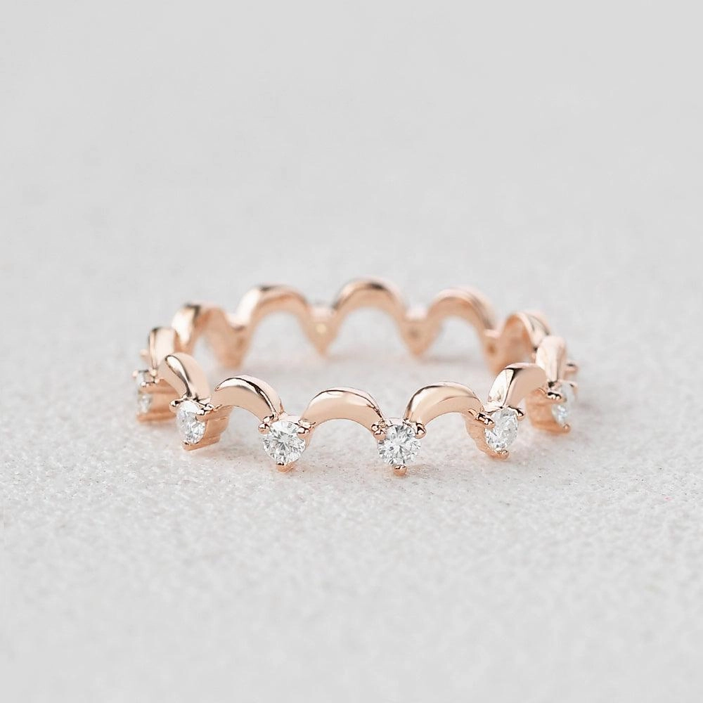 Moissanite Wave Inspied Cluster Rose Gold Band Pastel Mood