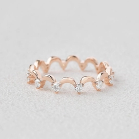 Moissanite Wave Inspied Cluster Rose Gold Band Enchanted Detail
