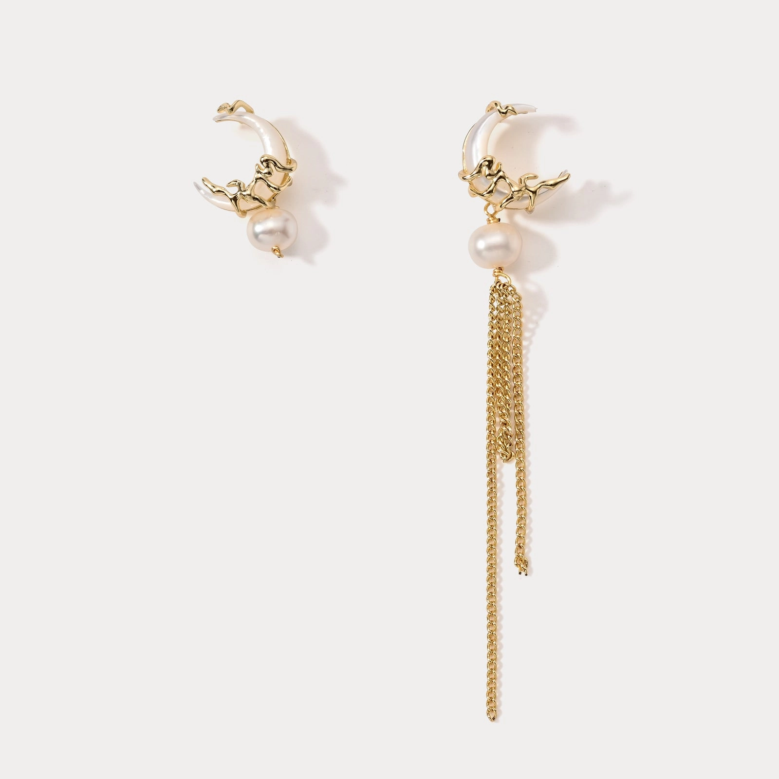 Moon Pearl Earrings Dainty Sparkle
